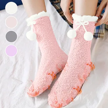 1 Чифт чорапи Fuzzy Crew за жени, зимни цветни топли меки пухкави домашни чехли за спане на закрито, дебели удобни плюшени чехли