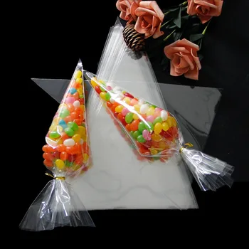 100 бр./компл. прозрачен целофан опаковъчен пакет Прозрачен напредналите заострени пакет за бонбони, за САМ на сватба, рожден Ден, подаръци, пакет за пуканки, найлонова торбичка
