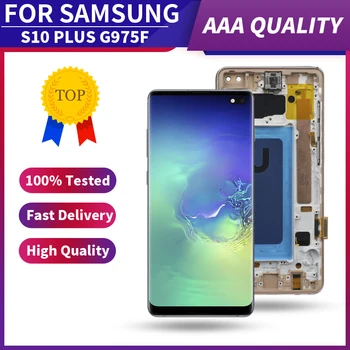 100% Тестван Висококачествен Дисплей За Samsung Galaxy S10 + S10 Plus G975F/DS G975F LCD Дисплей Със сензорен Екран и Дигитайзером С Рамка
