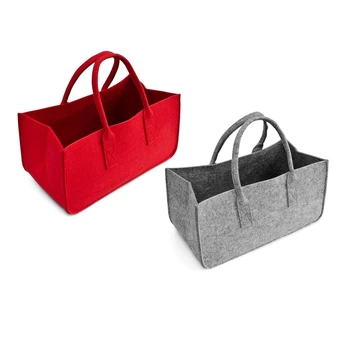 2 предмета, войлочный чантата си, филцови чанта за съхранение, ежедневна чанта за пазаруване с голям капацитет - Червено и сиво