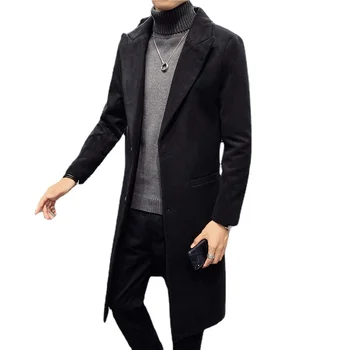 2022 Новият горещ мъжки стил плюс удебеляване на памук, есенно-зимни дрехи, модерен дълъг вълнен тренч, корейската версия, финото палто