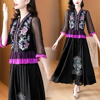2023 нова дамска блуза с бродерия в китайския национален стил, жаккардовая реколта блуза с v-образно деколте и къс ръкав, елегантен всекидневен ретро китайски топ s163