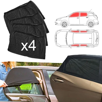 4 бр., сенника на предното и задното странично прозореца на колата, текстилен калъф, UV-защита, козирка, Защитно прозорец