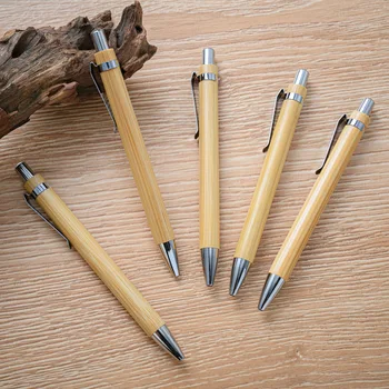 50шт бамбукови химикалки от бамбуково дърво Рекламна писалка химикалки Подарък дръжка натиснете бамбук дръжка на едро