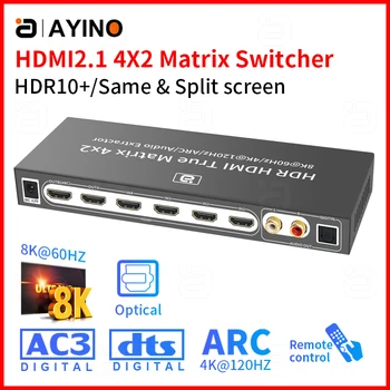 8K HDMI сплитер 4x2 матричен превключвател с 4 входа и 2 изхода Аспиратор аудио конвертор опаковка усилвател Двоен дисплей за TV монитор