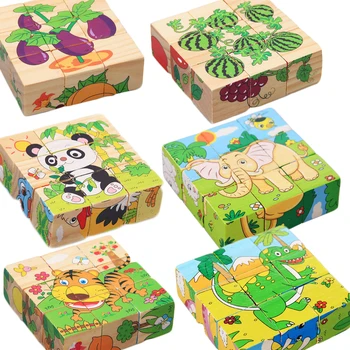 9 бр./лот, направи си сам, 3D Дървени блокове, мультяшные животни, Плодове, зеленчуци, цветни, с шест страни, блок за рисуване, забавни играчки за деца
