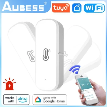 Aubess Sasha, интелигентен сензор за температура и влажност на въздуха, WiFi приложение, дистанционно наблюдение за интелигентен дом, работа с Алекса Google Assistant