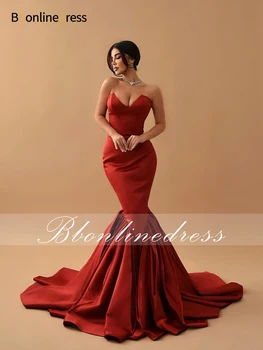 Bbonlinedress, червена рокля на Русалка за бала рокля без презрамки с V-образно деколте, плътно прилепнали Рокли за официални събития за жени 2023, дълга вечерна рокля Vestidos
