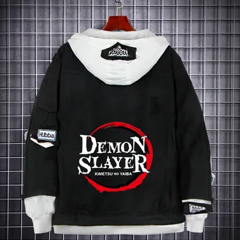 Demon Slayer Kimetsu No Yaiba деним яке-бомбер, мъжко черно плътно джинсовое палта, връхни дрехи, hoody с качулка, костюм за cosplay в стил аниме