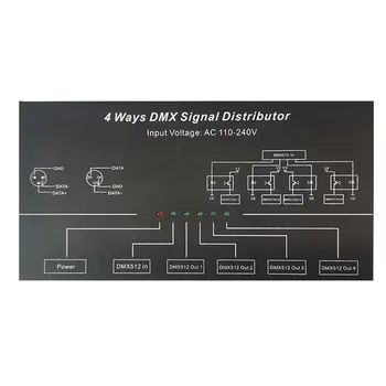 DMX512 Усилвател-Сплитер DMX512 Повторител на Сигнала 1CH DMX121 4CH 4 Изходни порта DMX124 Разпределител на Сигнала, AC100V-240V