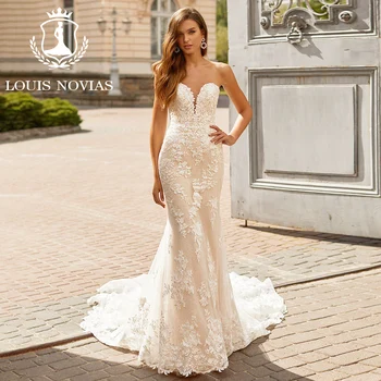 LOUIS NOVIAS Сватбена рокля на Русалка с Високо Качество 2023, сватбена рокля с бродерия в формата на Тръба в Параклиса, Vestidos De Новия