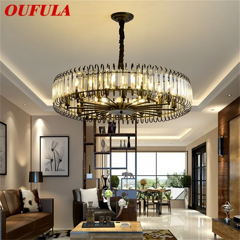 OUFULA Черна полилей в постмодерния стил, кристална окачен лампа, домашен led лампа за Украса