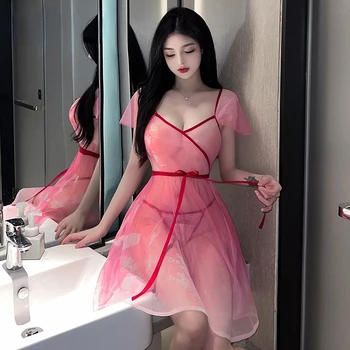 Rose ретро рокля, секси бельо, дамски класическа пола Hanfu, предаде на изкушението, китайска ролева игра, бельо за двойки, нощница