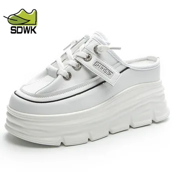 SDWK7CM/ чехли от естествена кожа; дамски обувки на платформа и висок ток; чехли на танкетке; удобни обувки; дамски обувки; дамски обувки;