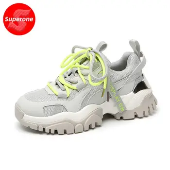 Superone/Размери 35-39; Дамски маратонки с дебела подметка от естествена кожа, дантела; Дамски Модни Готина Пролет-есен обувки; Дамски обувки