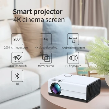 T01-Умен проектор, мини-професионален Android, Wifi, 1080P led проектор, 4K преносим за домашно кино, TV-проектор