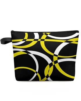 Абстрактна геометрична косметичка на съвременното изкуство, жълт на цвят, изработени по поръчка, Преносим чанта за съхранение на грим, Женски водоустойчив молив случай