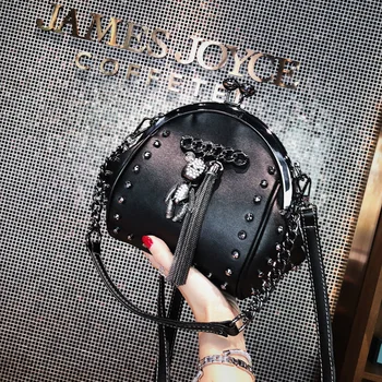 Дамски чанти с капаче във формата на миди, женствена Чанта през рамо с диамантена заклепкой и метални ресни, луксозна дизайнерска чанта през рамо