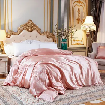 Европейският Лъскав Пухени Комплект спално бельо за спалня, Чаршаф, Калъфки за възглавници, Плосък чаршаф, Однотонная двойно легло, луксозен домашен текстил
