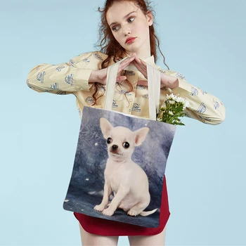 Красиво кученце чихуахуа, Удобна чанта за пазаруване, Красиво Домашен любимец, Тоалетна с двоен натиск, на женската студентска чанта на лоста
