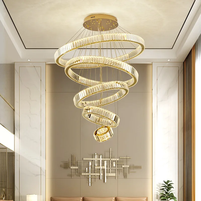 Кристален полилей в стил постмодерното, led подвесное осветление, с регулируема яркост, Стоманена Подвесная стълби, Висящи лампи Led Luminaria