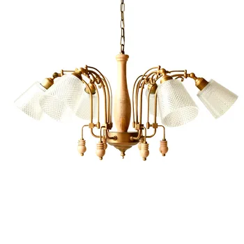 Лампата в хола, скандинавски стъклена лампа от масивно дърво, творчески величествен регулируема тавана лампа в стил ретро в китайски стил