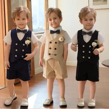 Лятна жилетка за малки момчета, Шорти с папийонка, костюм за изяви, детско официалното рокля, детска фотография, костюм за церемонията на раждане