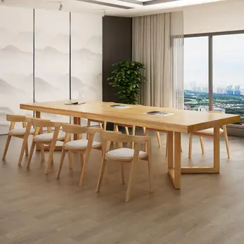 Маса за преговори от масивно дърво в скандинавски стил, дългата маса, модерен проста маса, Маса за тренировки, офис маса, маса за преговори и стол