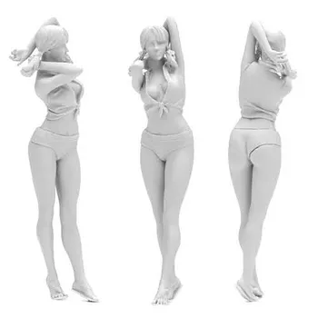 Модерен дамски поставка в разглобено формата 1/24 с дълга коса, миниатюрни комплекти модели от смола, небоядисана