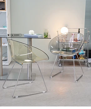Модерен модерен популярен дизайн, прозрачен дим, прозрачна пластмаса, акрил кристал, маса за хранене, метален стол от неръждаема стомана, 1 бр.