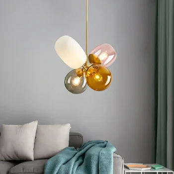 Модерен окачен лампа цвят на тестени изделия, стъклен полилей с въздушно топка, вътрешен led лампа за дневна, кухня, детска Спалня, кафенета, Лампи