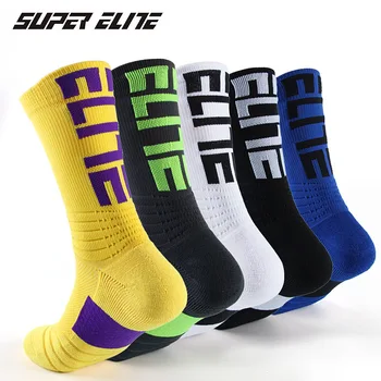 Мъжки баскетболни чорапи Elite Letter, двойно удебелена нескользящие спортни чорапи с висока шнорхел, чорапи за бягане на открито, колоездене, чорапи SKG005