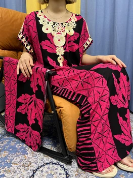 Мюсюлманските абайи за жени, памучни апликации с цветна принтом, без приятелка, женствена рокля, традиционен африкански исляма, нигерийски рокля с тюрбаном