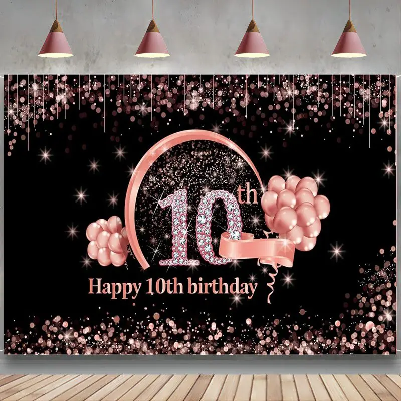 на фона на банер в 10-ти рожден ден, украса за момичета, плакат на рожден ден 10-годишно момиче, розово злато, подпори за фотопозиции на десет дни от раждането