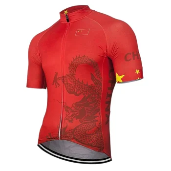 НОВА мъжки китайски отбор Червена велосипедна майк Велосипедна дрехи с къс ръкав Адаптивни