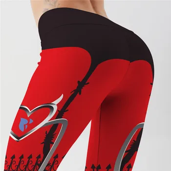 Нови сексуални гамаши с принтом женски сърца червени, черни спортни панталони в стил мозайка с модерен принтом женски гамаши за фитнес