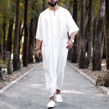 Реколта свободни мюсюлманските халати за баня-caftans, мъжка мода с дълъг ръкав, Джубба Тоби, мъжки Дрехи за почивка, обикновен модел, ислямски дрехи