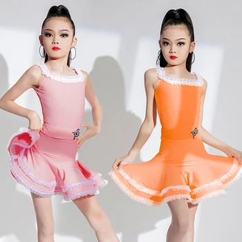 Розово-оранжевото рокля за състезания по латинским танци, пола за момичета, рокли за латинските танци без ръкави, бална рокля за Чача-танго-салса SL8276