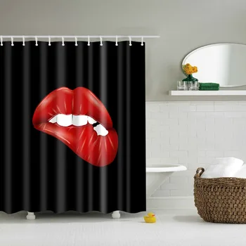 Секси червено червило за тяло, душ завеси, водоустойчив завеса за баня от полиестер с куки 180x180 cm