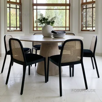 Скандинавските столове за дневна от ратан, ретро творчески маса за хранене, стол, Мебели за дома, Бял Стол с облегалка от масивна дървесина, Лесно Луксозен стол