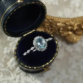 Стерлинговое сребро 925 проба, 14-каратово бъде позлатен пръстен със син цирконием, Небето-Синьо пръстен, Модни Луксозни реколта сватбени бижута, Пръстени за жени, подарък