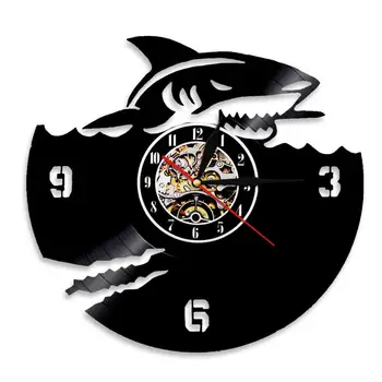 Уникален стенен часовник с винил вътрешната плоскост във формата на Акула, Морски стенни Часовници, Стенен декор под формата на морски животни, Часовници с Модерен Дизайн За хол