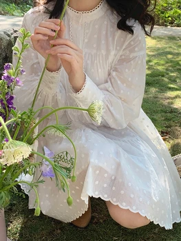 Френското Ежедневното бяла рокля Kawaii, женски пролетта елегантна цельнокроеное рокля 2023, корейското модно сладка мини рокля Y2k с дълъг ръкав, Луксозно