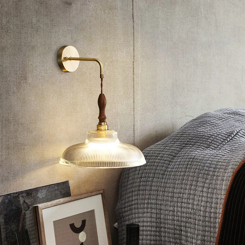 Японски ретро стъклен монтиран на стената лампа, Модерно, прозрачно стенни аплици, осветление в скандинавски стил, стенни лампи, прозрачна лампа в стил ретро, за спални